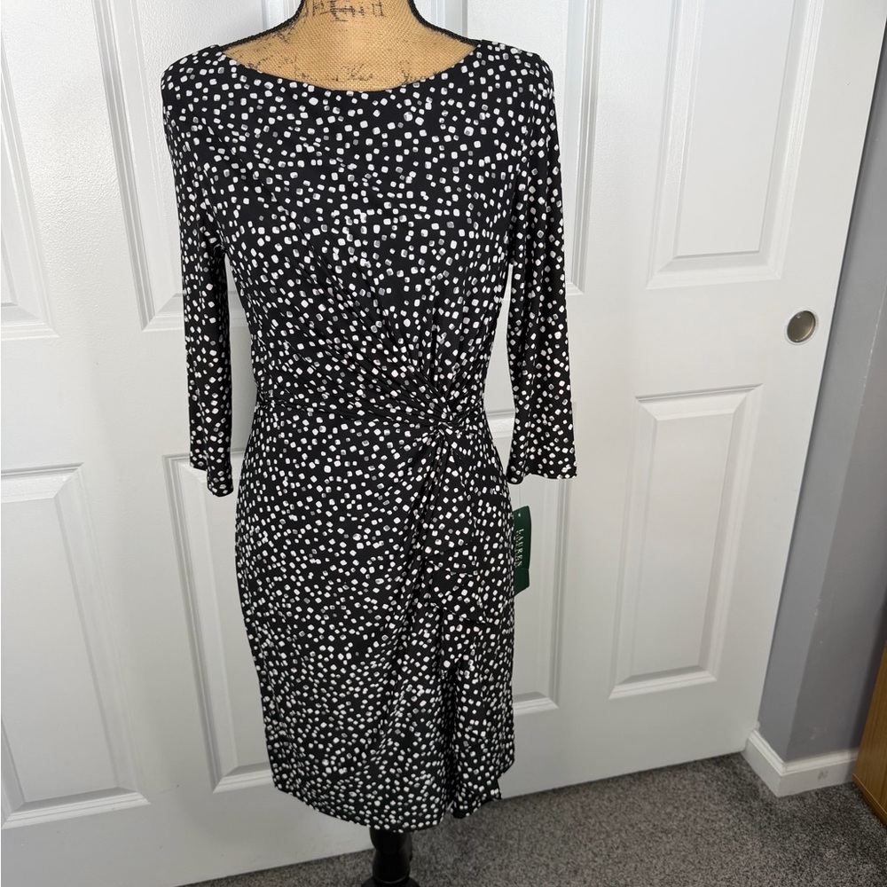 Sz 10P Lauren Ralph Lauren Black Polka dot Dress $89 MSRP - Picture 3 of 11
